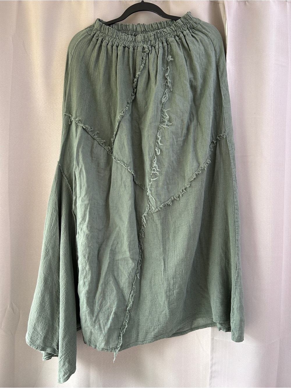Boho Sage Green Patchwork Maxi Skirt with Elastic Waist linen medium Italy